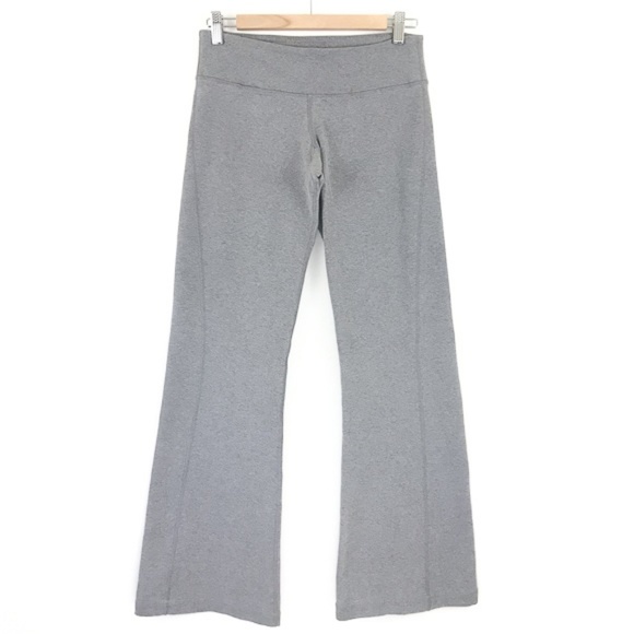 lululemon athletica Pants - Lululemon Grey Wide Leg Leggings With Pink Logo